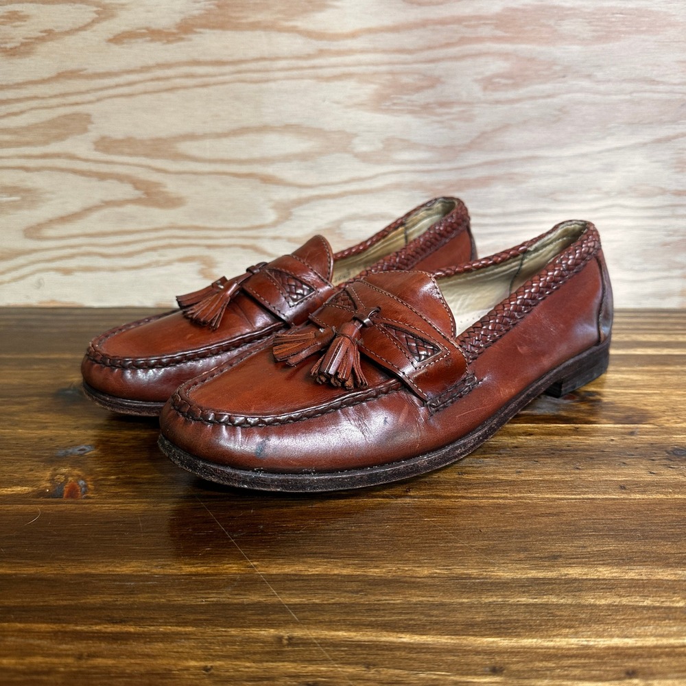 Allen Edmonds Maxfield Tassel Loafers Mens 10.5 B Brown Woven Leather USA Made